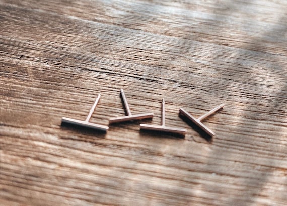 14k Rose Gold Fill TINY Bar Stud Earrings