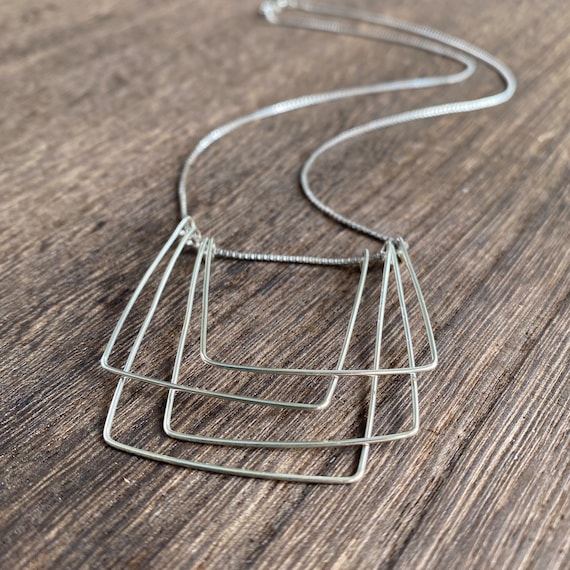 Sterling Silver Stacked Square Necklace - 18” Chain, 19” drop