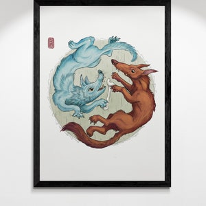 Hunde, Wölfe, Kind, Tiere, Poster, Print, Lustig,  Wanddekor, A3, Kunstdruck, Tierposter, Fantasie, Druck, Abenteuer, originel