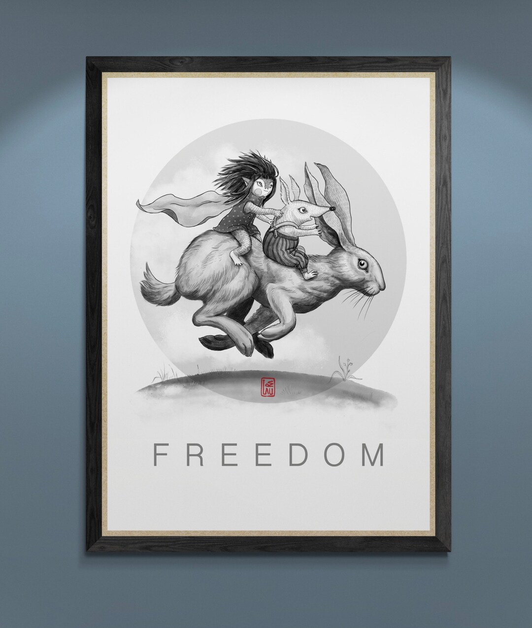 Freedom Rabbit, Black and White, Poster, Print, Wanddekor, A3 ...