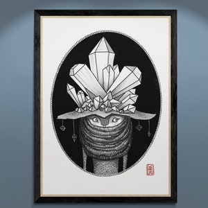 Kristalle Hut , Wildling , Poster, Print, Lustig,  Wanddekor, A3, Kunstdruck, Tierposter, Fantasie, Druck, Komisch, Weird art