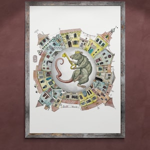 Rat Queen, King , Kind, Oldtown, Poster, Print, Lustig,  Wanddekor, A3, Kunstdruck, Tierposter, Fantasie, Druck, Abenteuer, Märchen