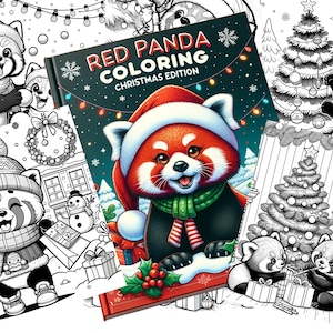 Navidad con un panda rojo: Libro para colorear festivo - 30 páginas alegres - Descarga digital instantánea