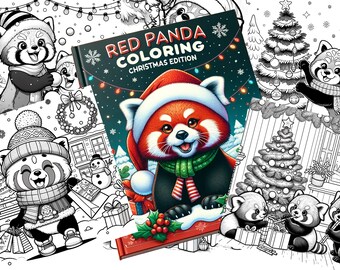 Kerstmis met een rode panda: feestelijk kleurboek - 30 vrolijke pagina's - direct digitaal downloaden