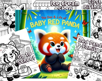 Baby Red Panda's dagelijkse avonturen - 28 pagina's kleurreis - Direct downloaden!