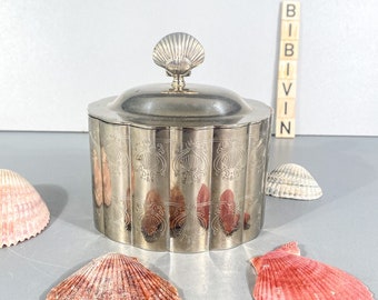 Metal jewelry box with shell decoration, original vintage 70s, Emrich