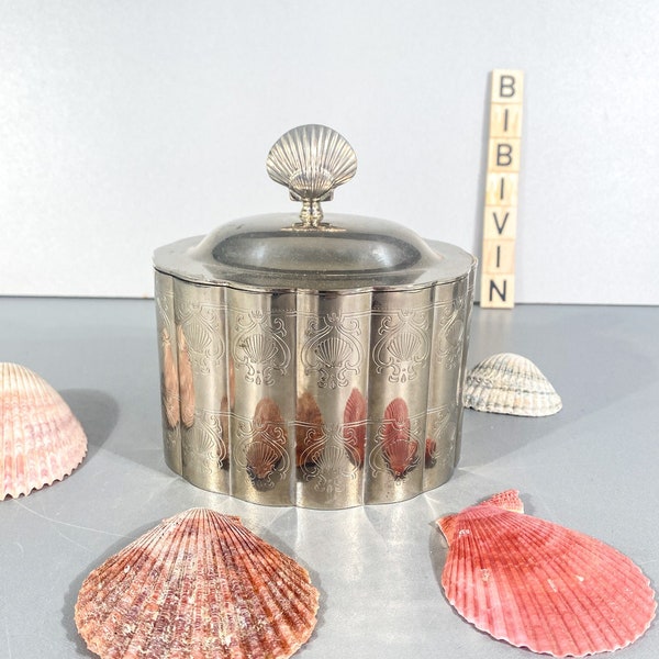 Metal jewelry box with shell decoration, original vintage 70s, Emrich