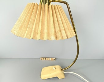Large mid-century table lamp with pleated shade in beige, ERWI (1950s)