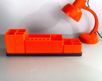 Organizer, pen holder, 70s orange, desk organizer modular