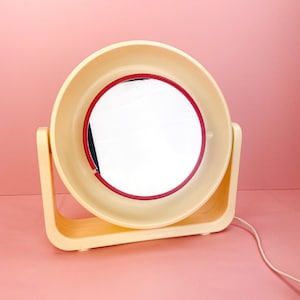 Retro make up mirror, illuminated, space age orange, vintage, 70s, mid century
