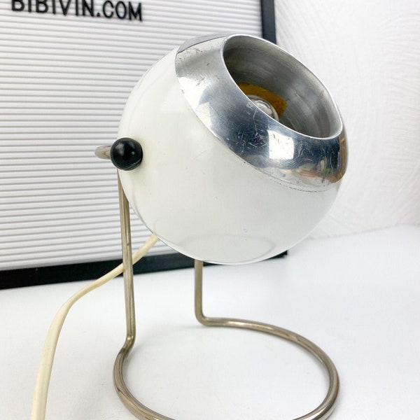 Space age Kugellampe in weiss, Schreibtischlampe aus Metall, 70er Jahre Lampe, bubble lamp, eyeball lamp