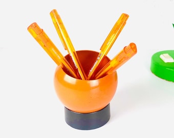 Quist vario bowl, desk organizer, mid century cigarette dispenser, ball shape, space age orange, 70s design