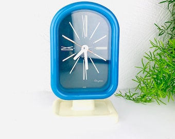 Vintage table clock / vintage alarm clock blue on a tulip base in blue, &quot;Rhythm&quot;, made in Japan