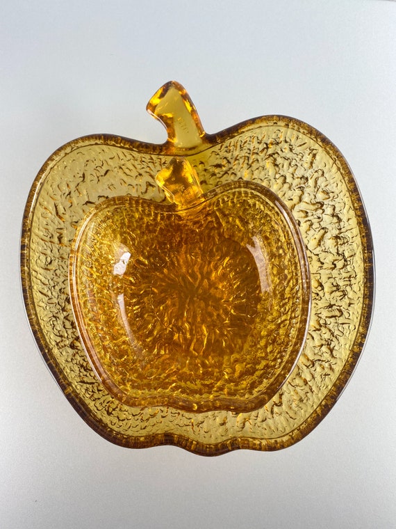 Apple Shape Glass Bowl Amber Mid Century Apple Serving Bowl Etsy