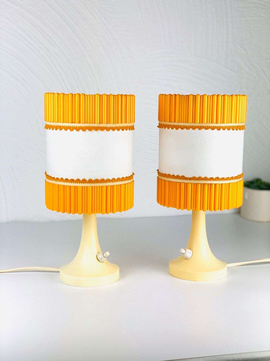 Vintage Bedside Table Lamps Yellow Space Age Tulip Foot Lamp Etsy