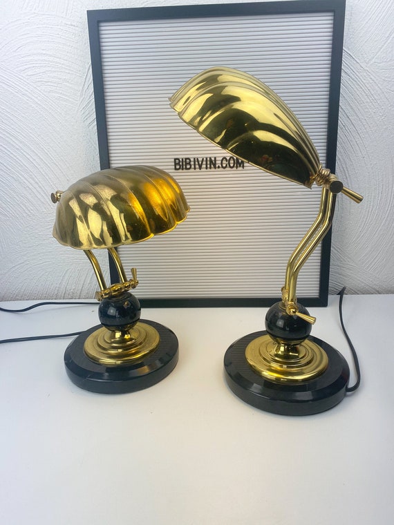 Mid Century Brass Clam Shell Lamps, Oyster Lamps Brass, Golden 