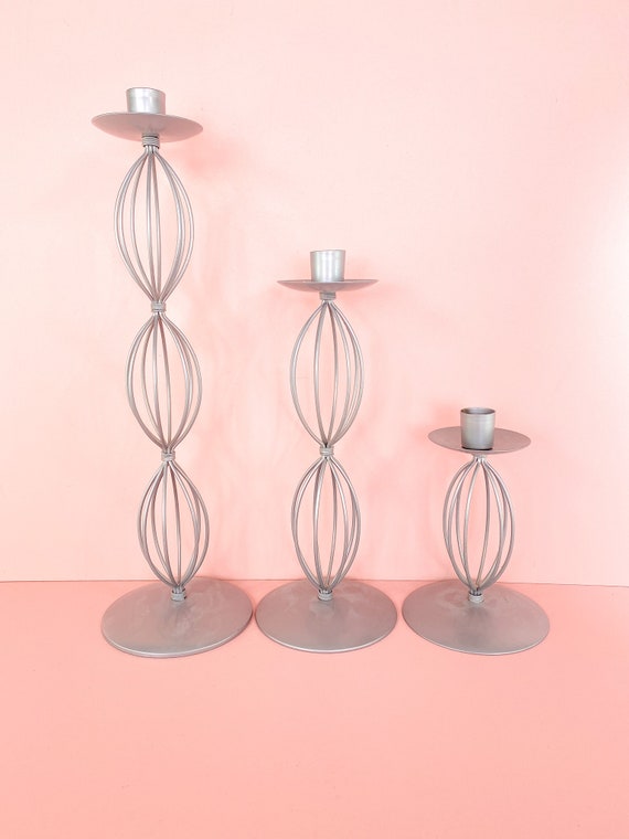 3er Set Ikea Kerzenständer Drahtgeflecht Silber, vintage