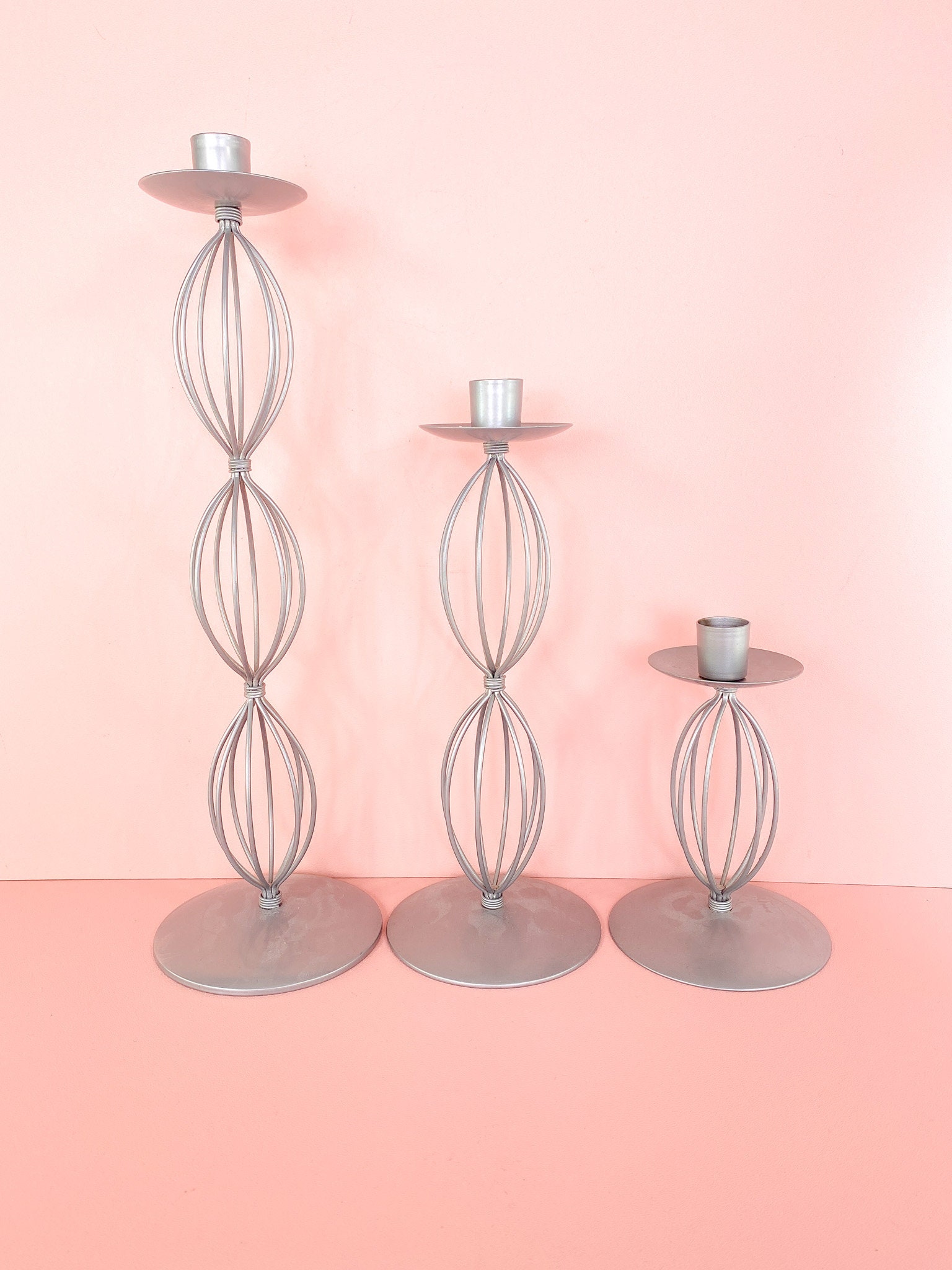 3er Set Ikea Kerzenständer Drahtgeflecht Silber, vintage