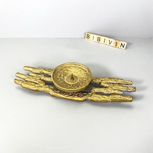 Candlestick brass brutalist for pillar candle original 70s