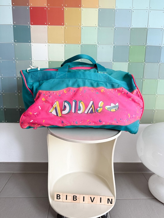 Vintage Adidas Sports Bag, Turquoise Pink, Late 80s, Made in