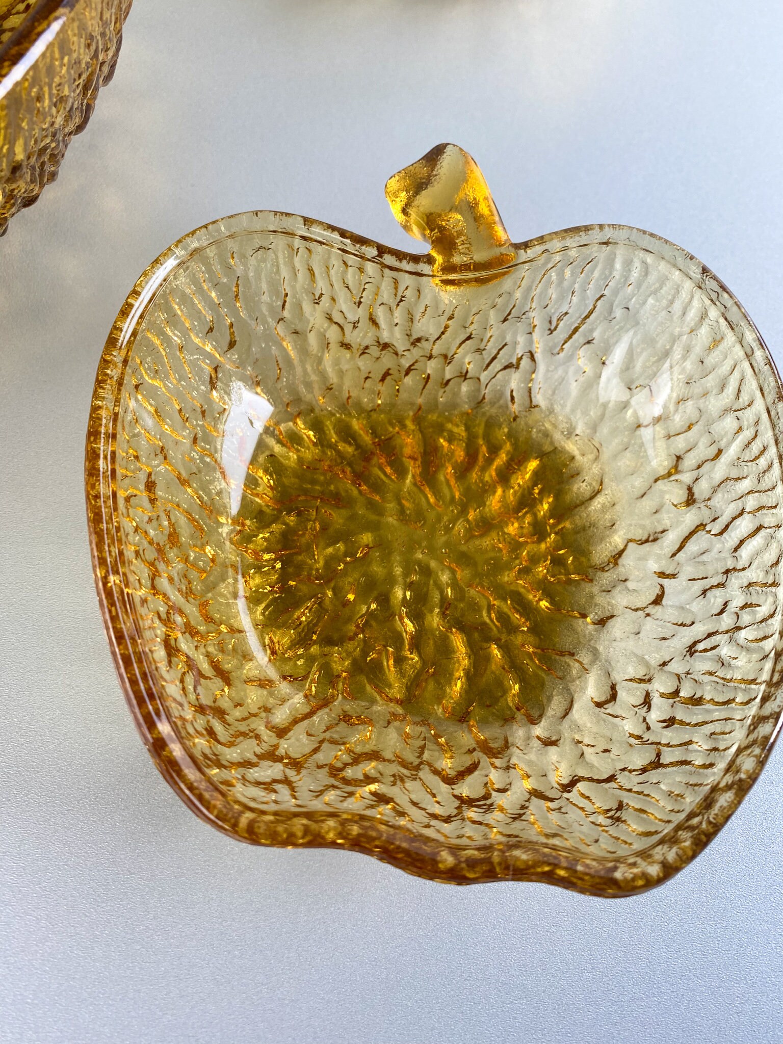 Apple Shape Glass Bowl Amber Mid Century Apple Serving Bowl Etsy