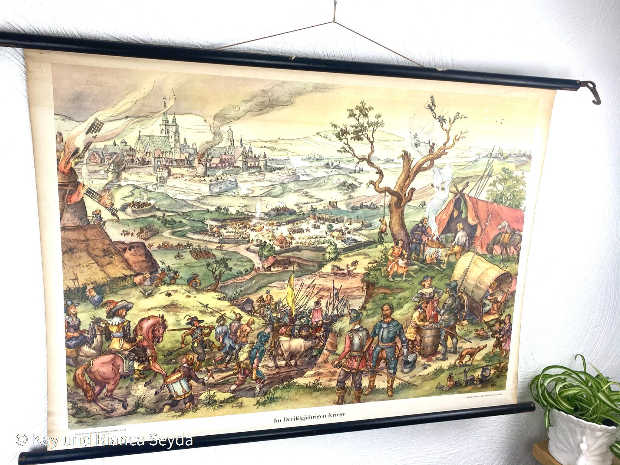 Carte de Mur Vintage, Trente Ans Guerre, Histoire, Moyen Âge, Mid Century Carte Murale