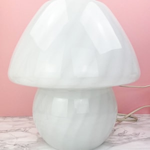 Mushroom lamp, handmade of frosted glass, Murano style, striped, 70s space age design table lamp