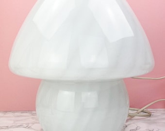 Mushroom lamp, handmade of frosted glass, Murano style, striped, 70s space age design table lamp