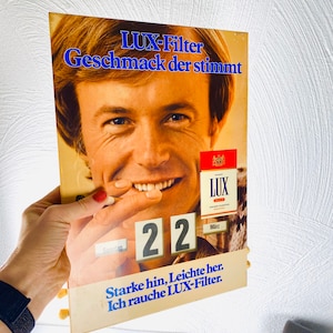 Vintage perpetual calendar, folding numbers, Lux cigarette advertising, 70s retro advertising