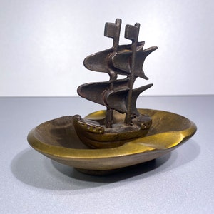 Brass ashtray in the shape of a sailing ship original vintage