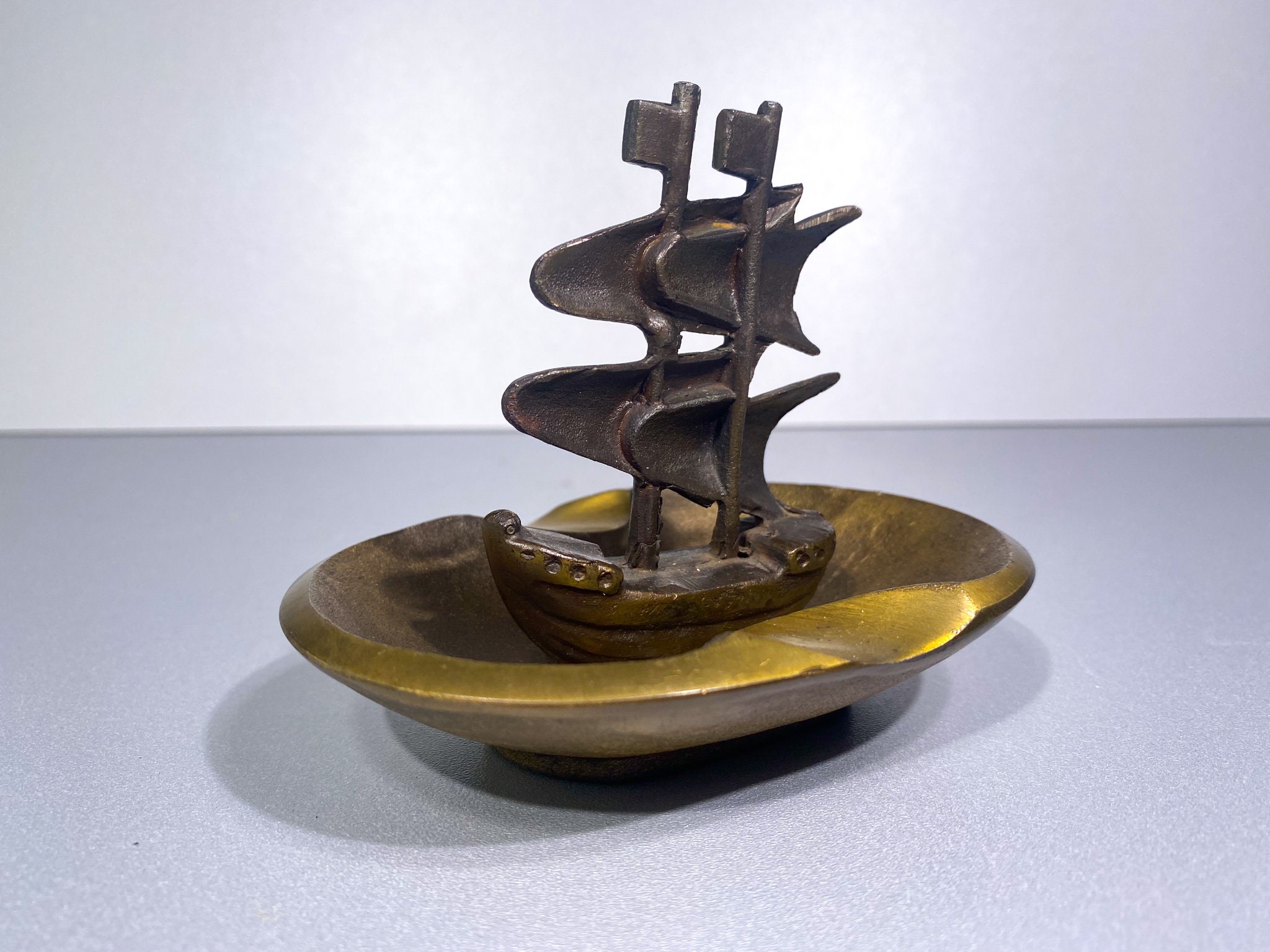 Brass Ashtray in the Shape of a Sailing Ship Original Vintage - Etsy
