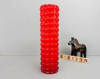 Bubble vase from the 1970s, narrow red orange, original vintage