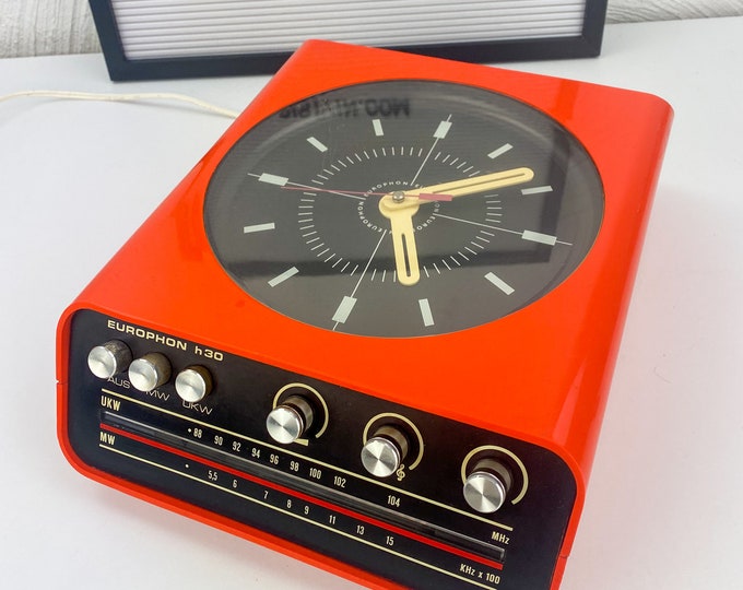 Space Age Orange Wall Clock Radio Vintage Kitchen Clock Radio Quartz