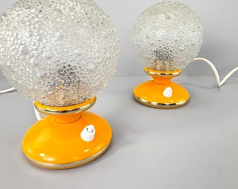 Vintage bedside lamps by Graewe – Set of 2 table lamps with bubble glass and yellow base (approx. 1970s)