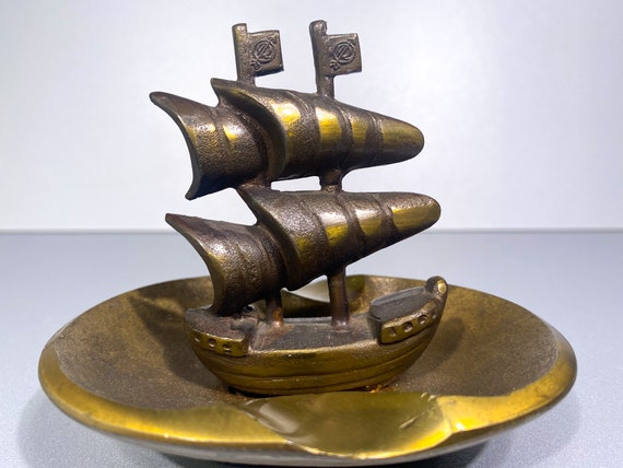 Brass Ashtray in the Shape of a Sailing Ship Original Vintage - Etsy
