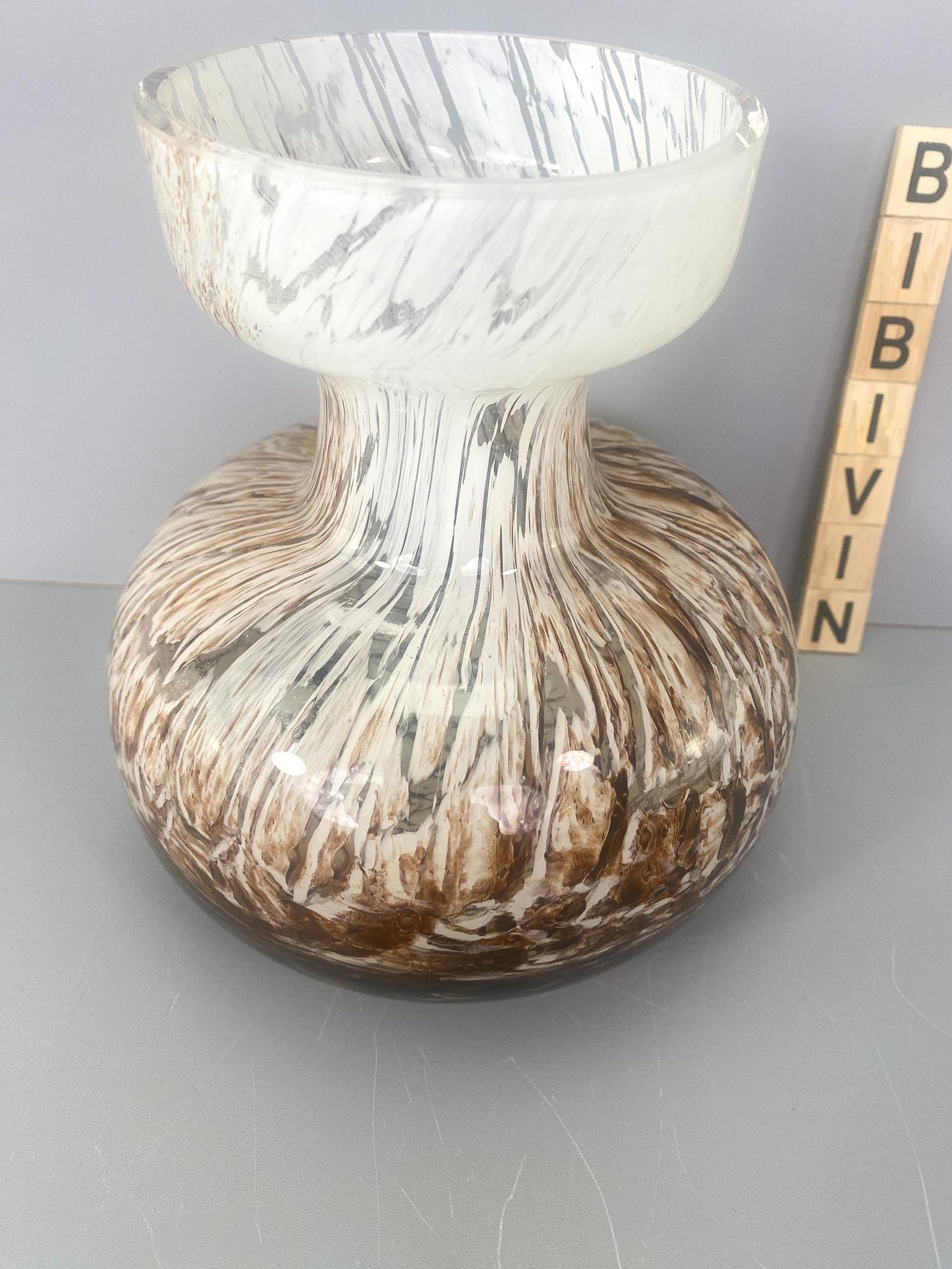 Vase Murano Style in a Bulbous Shape Speckled White and Brown - Etsy