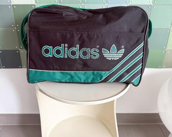 Bolsa de ombro vintage Adidas dos anos 80 – Preto Verde com logotipo Trefoil