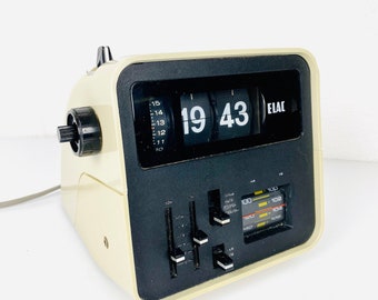 Flip Clock Elac RD 100 flip numbers alarm clock in white 70s space age design, mid century