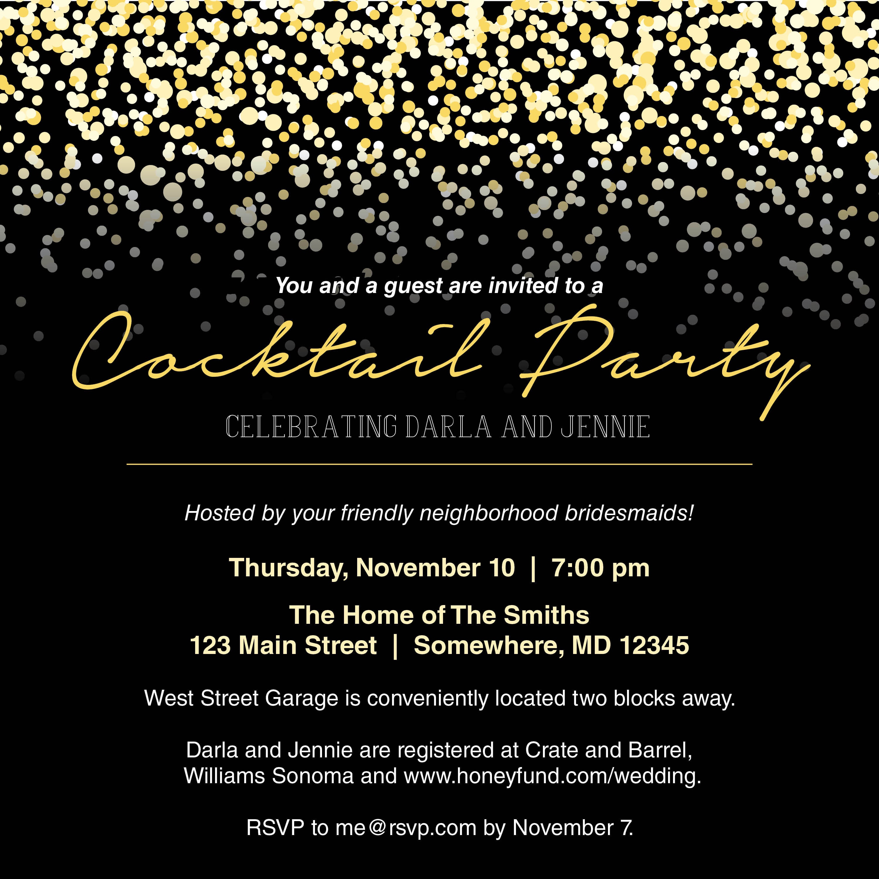 Black and Gold Cocktail Party Invitation Digital File Etsy