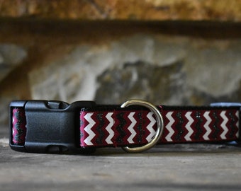 1" Burgundy, Black & White Chevron Dog Collar