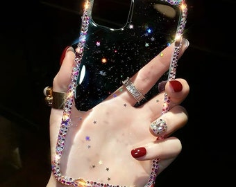 Sparkly Rainbow Rhinestones & Star Glitters Embellished Clear iPhone X/Xs / XR / 11 / 12 / 13 / 14 / Pro / Max Phone Case