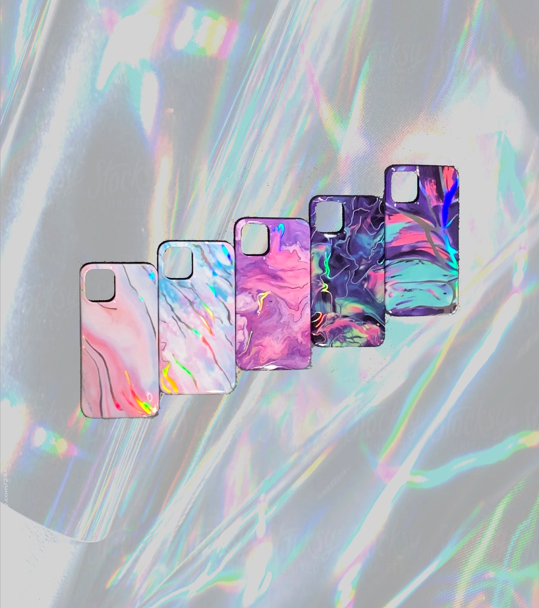 Electric Neon Marbled Holographic Phone Case Rainbow Lightening Effect