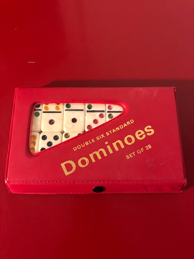 Vintage Set of 28 Dominos in Original Case Resin Double Six Standard