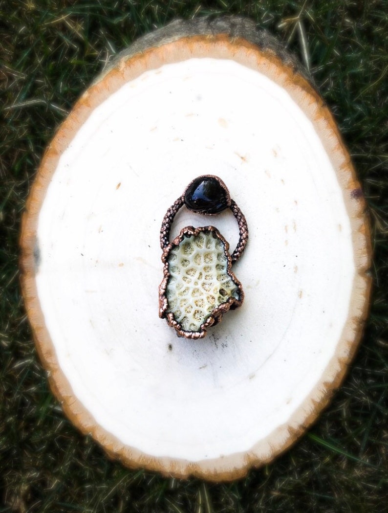 Mermaid Hawaiian Coral Garnet Electroformed Copper Necklace
