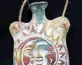 1960s Meso-American Terra Cotta Clay Pottery Sun Moon Faces Wall Sculpture Vase