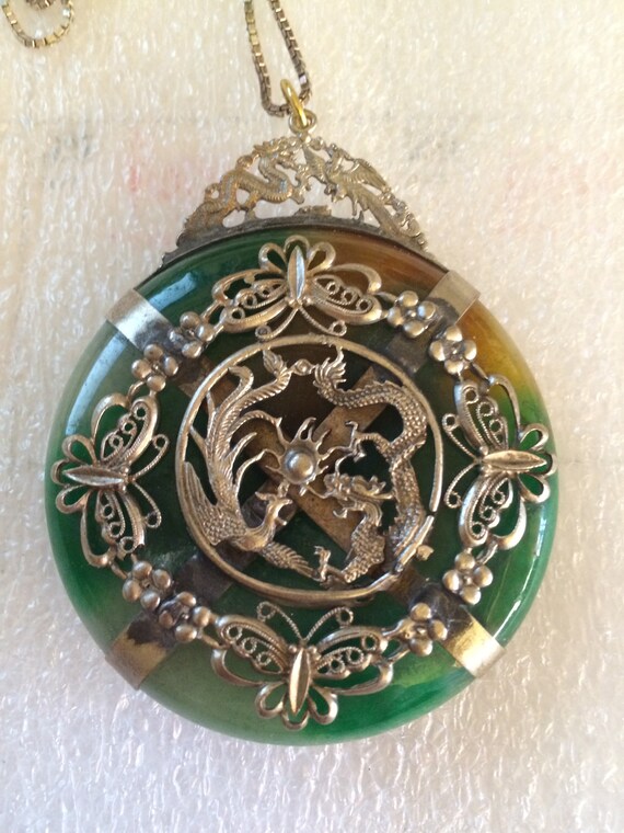Hold For Brian Antique C 1900 Imperial Jade Disk 14k White - Imperial Jade Dragon Pendant Hold For Brian Antique C 1900 Imperial Jade Disk 14k White - Imperial Jade Dragon Pendant