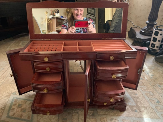 1960s Large Wood Glass Dresser Top Jewelry Box Jewelry Boxes