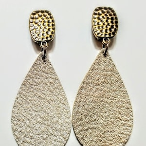 Champagne Leather Earrings/Teardrop/Clip On