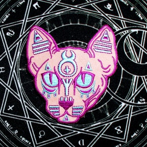Embroidered iron on Pastel Goth Cat Patch