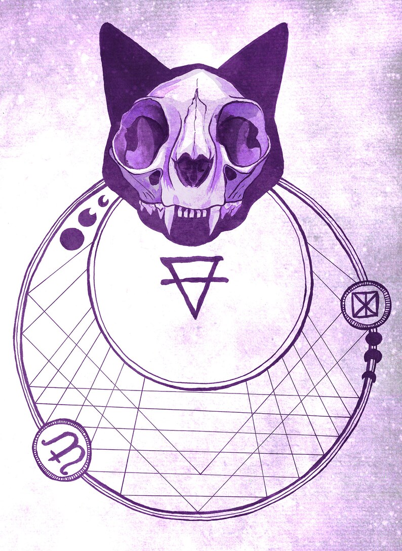 Occult Pastel Goth Cat Skull A5 Art Print Etsy